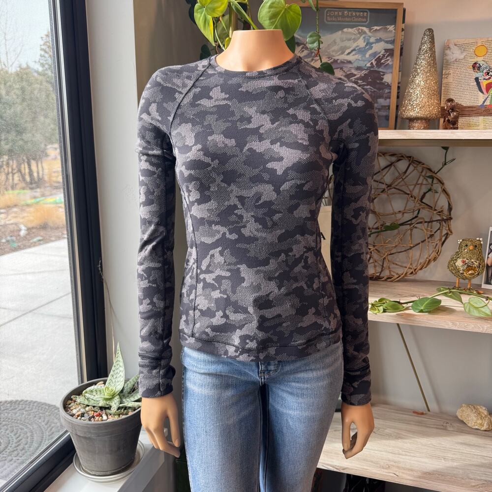 Lululemon Runderful Long Sleeve Incognito Camo HTR Black Rulu Running Top Size 4 - Picture 3 of 14